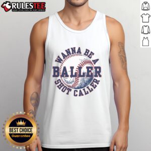 Funny baller in a 'Wanna Be A Shot Caller' baseball player tank top, showcasing a playful sports vibe and humor.