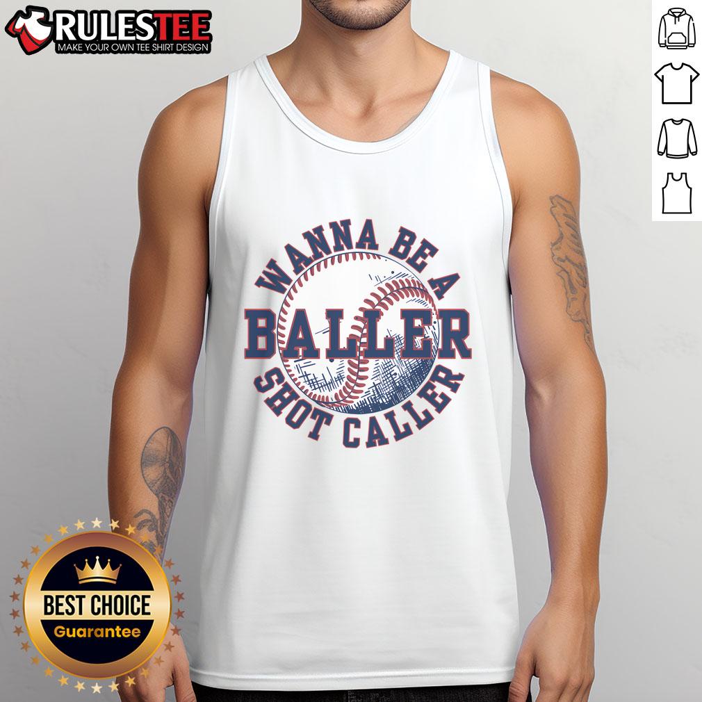 Funny baller in a 'Wanna Be A Shot Caller' baseball player tank top, showcasing a playful sports vibe and humor.