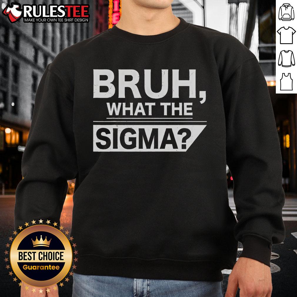 Funny Bruh What The Sigma Meme Sweatshirt featuring a humorous graphic design perfect for meme lovers and casual wear.