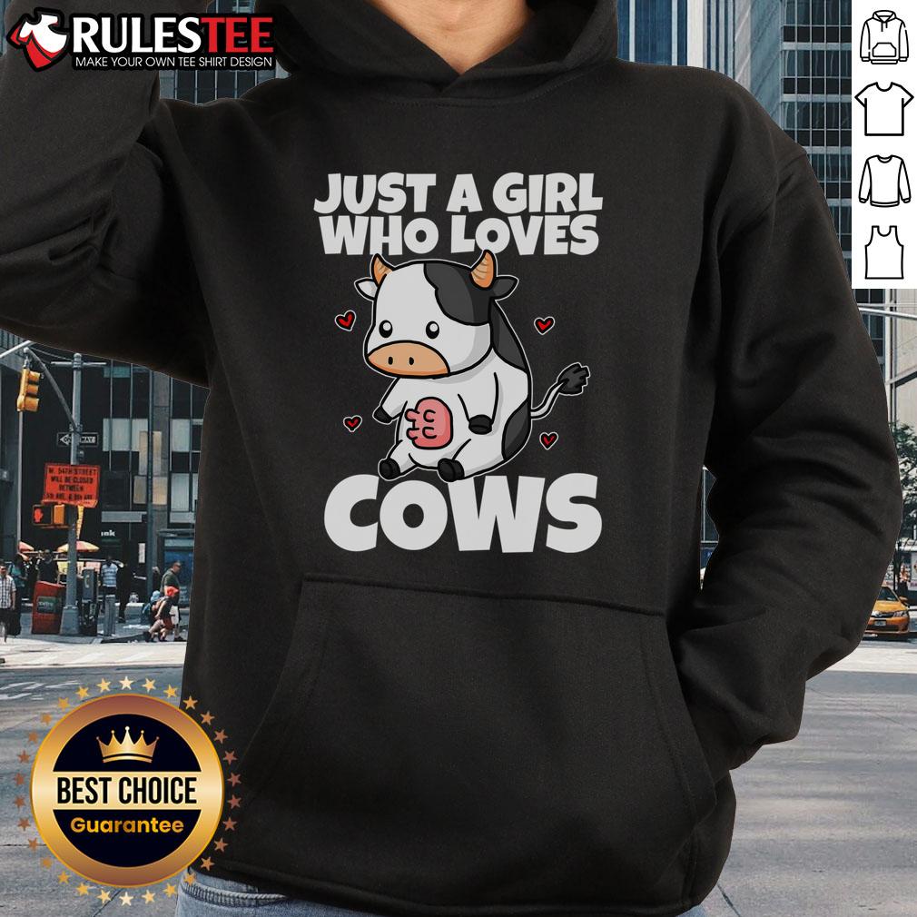 Funny Just A Girl Who Loves Cow Cute Cow Milk Farmer Hoodie design featuring a playful cow illustration.