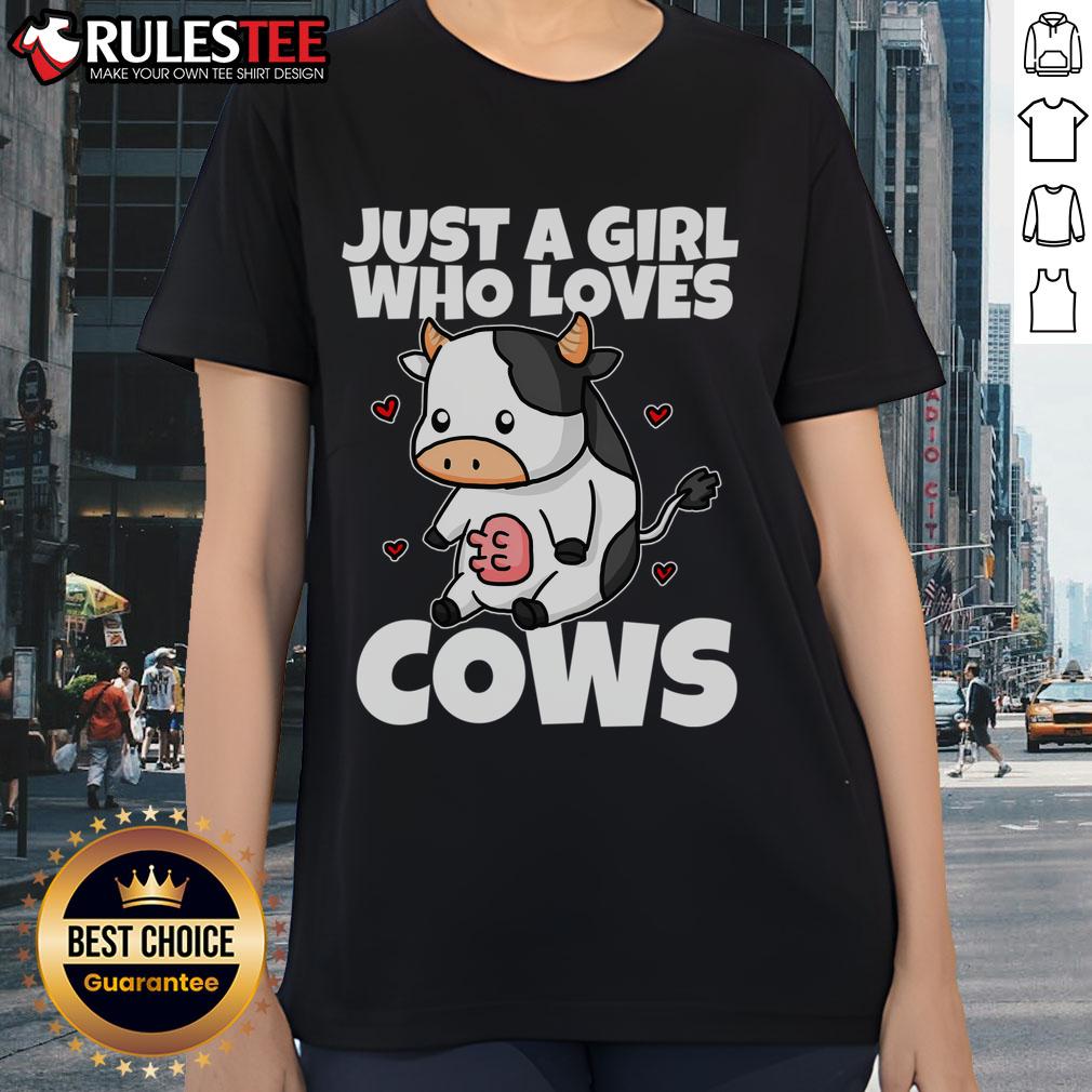 Funny just a girl who loves cow tee featuring cute cow and milk graphics, perfect for farmer ladies and cow lovers.
