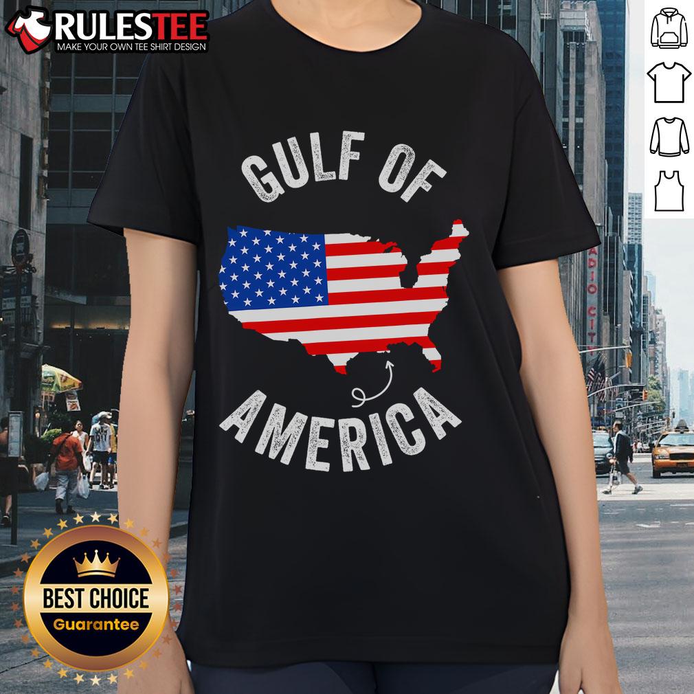 Funny Gulf of Mexico USA flag map on a ladies tee, showcasing the Gulf of USA with a playful design.