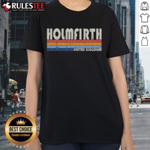 Retro vintage ladies tee featuring Holmfirth design, perfect for fans of the United Kingdom's classic style.