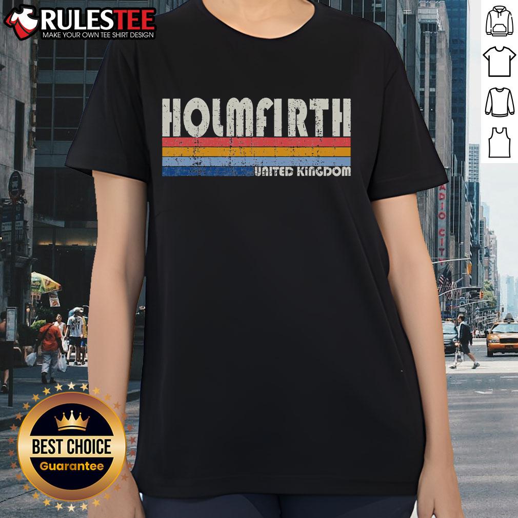 Retro vintage ladies tee featuring Holmfirth design, perfect for fans of the United Kingdom's classic style.