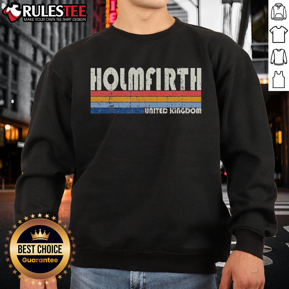 Alt Text: Retro vintage sweatshirt featuring Top Holmfirth United Kingdom design, perfect for casual wear and nostalgia.