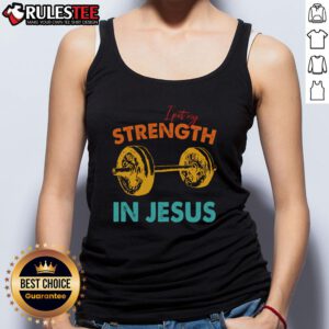 Top I Put My Strength In Jesus Tank Top featuring a bold design, perfect for faith-inspired casual wear.