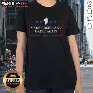 Greenland Ladies Tee featuring 'Top Make Greenland Great Again Act' design, promoting Greenland as the USA's 51st state.