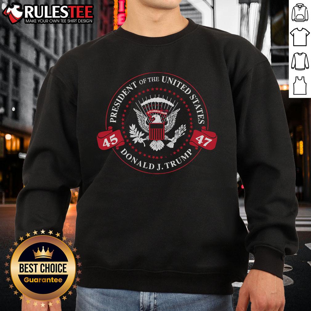 Donald J. Trump sweatshirt featuring 'Awesome 45-47 President of the United States' design, perfect for fans and supporters.