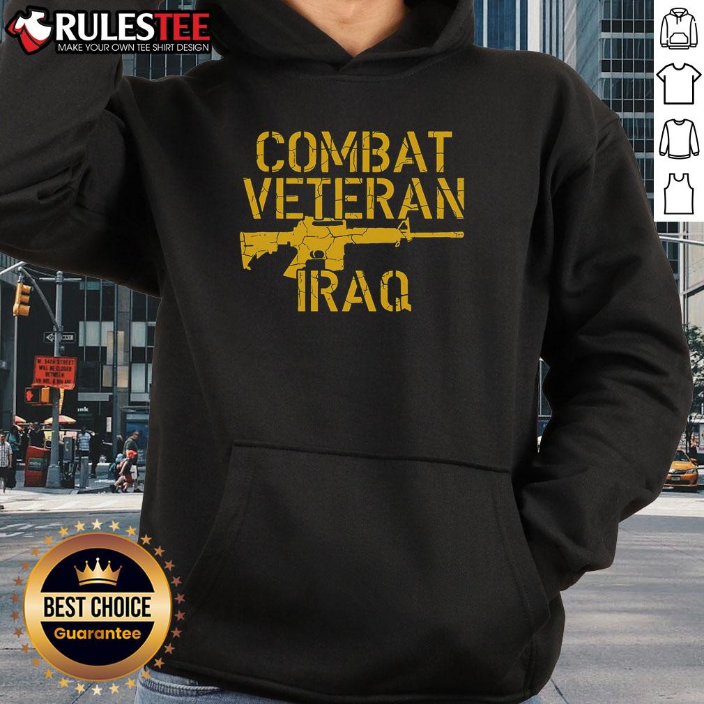Awesome Combat Veteran Iraq hoodie for proud American vets, featuring bold graphics and a patriotic design.