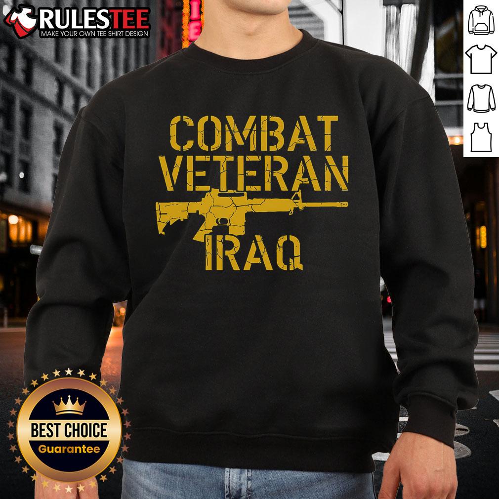 Awesome Combat Veteran Iraq sweatshirt for proud American vets featuring bold graphics and patriotic design.