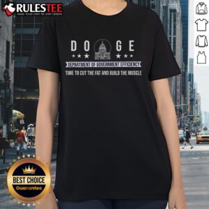 Awesome Doge graphic on a 'Department of Government Efficiency' ladies tee promoting fitness and efficiency.