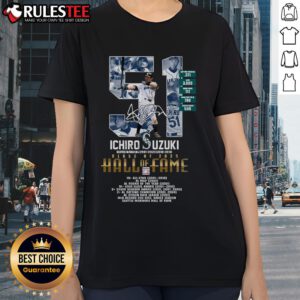 Alt Text: Awesome Ichiro Suzuki Class of 2025 Hall of Fame ladies tee featuring stylish design and vibrant graphics.
