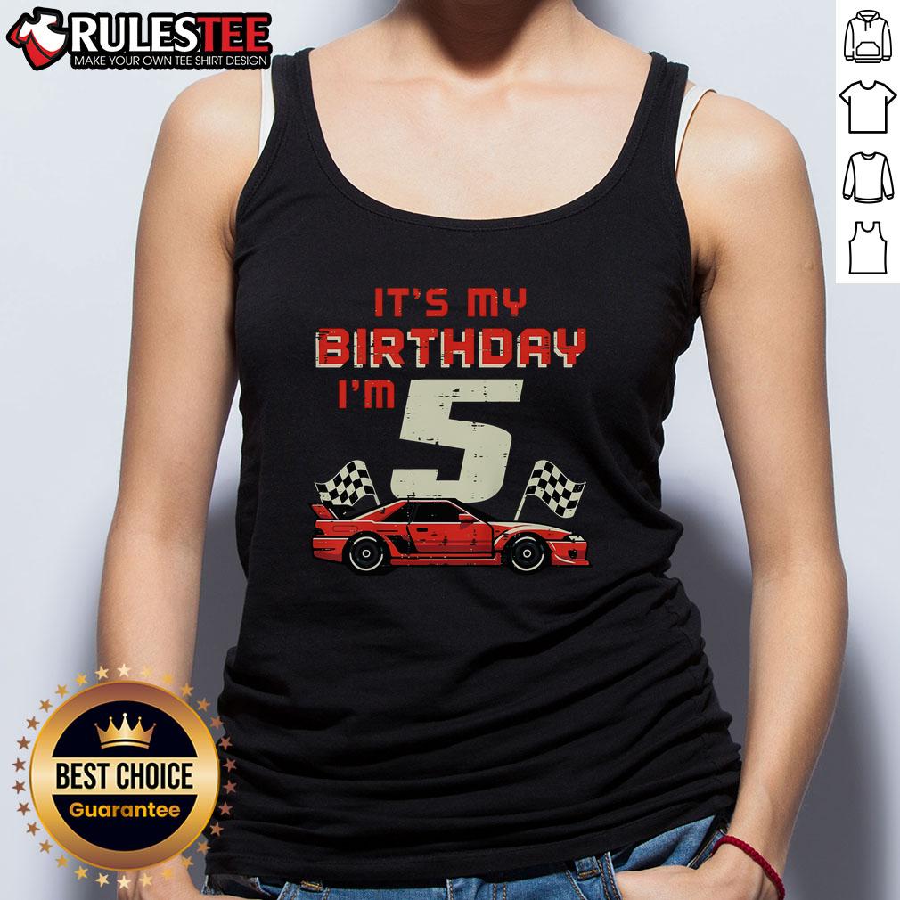5th birthday tank top with race car design, celebrating an awesome birthday for a five-year-old.