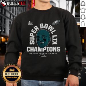 Awesome Jalen Hurts Philadelphia Eagles Super Bowl Champions sweatshirt featuring team colors and logo.