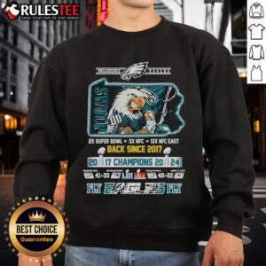 Awesome Philadelphia Eagles sweatshirt celebrating 2024 Super Bowl Champions, perfect for fans since 2017. Fly Eagles Fly!