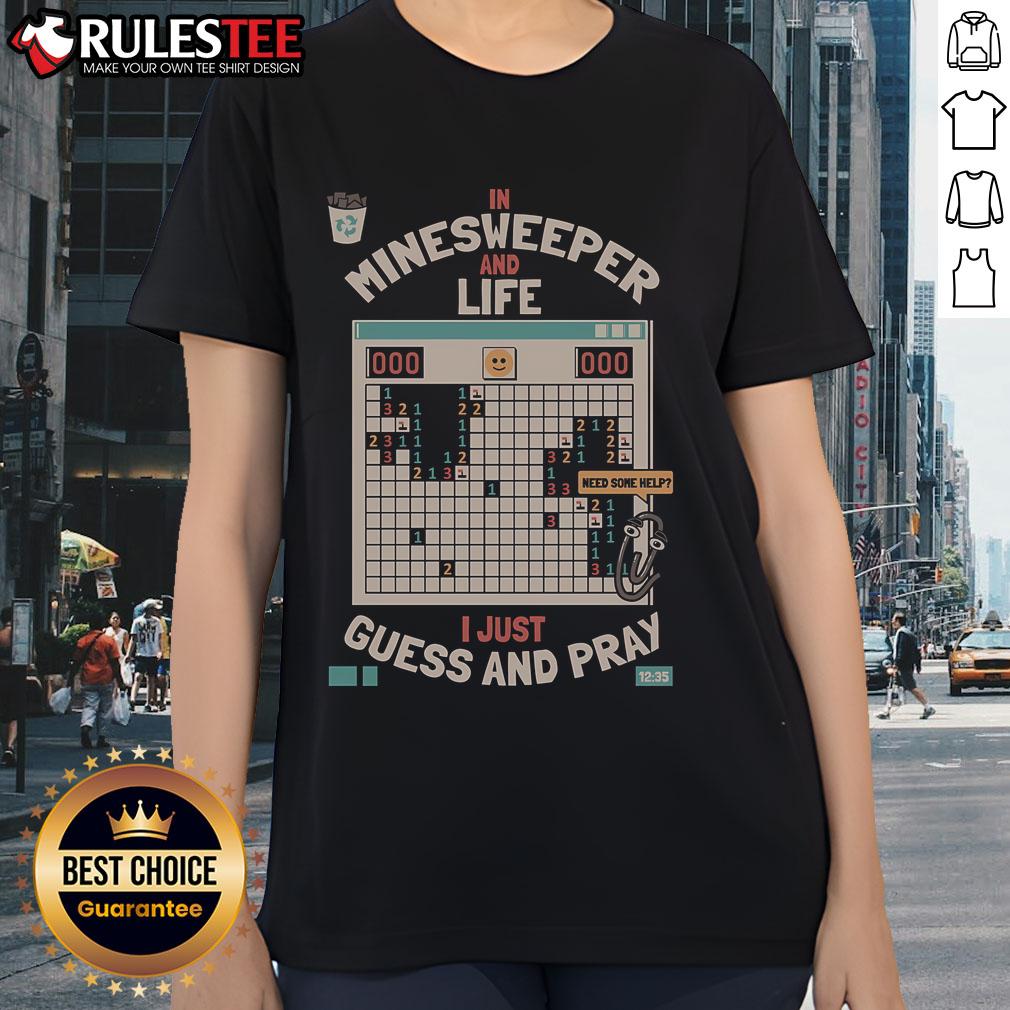 Retro ladies tee featuring 'Awesome The Minesweeper Philosophy' design, blending gaming and life wisdom in a stylish way.