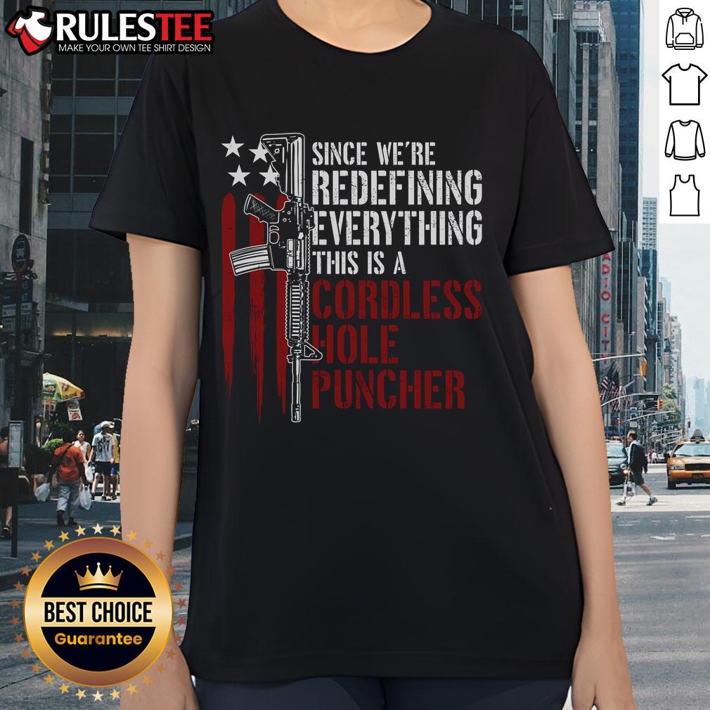 Awesome ladies tee featuring a cordless hole puncher design, perfect for redefining your style with unique graphic apparel.