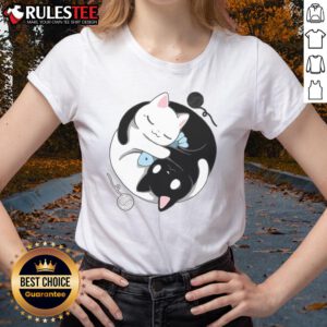 Adorable yin yang kittens design on a ladies tee, featuring cute balance cats for cat lovers and fashion enthusiasts.