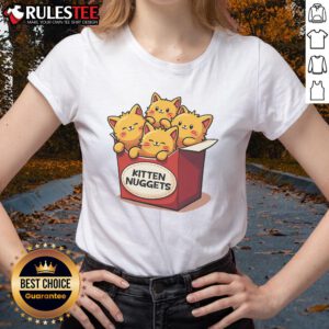 Adorable 'Cute Kitten Nuggets' graphic on a ladies' tee, perfect for cat lovers and chicken nugget enthusiasts.
