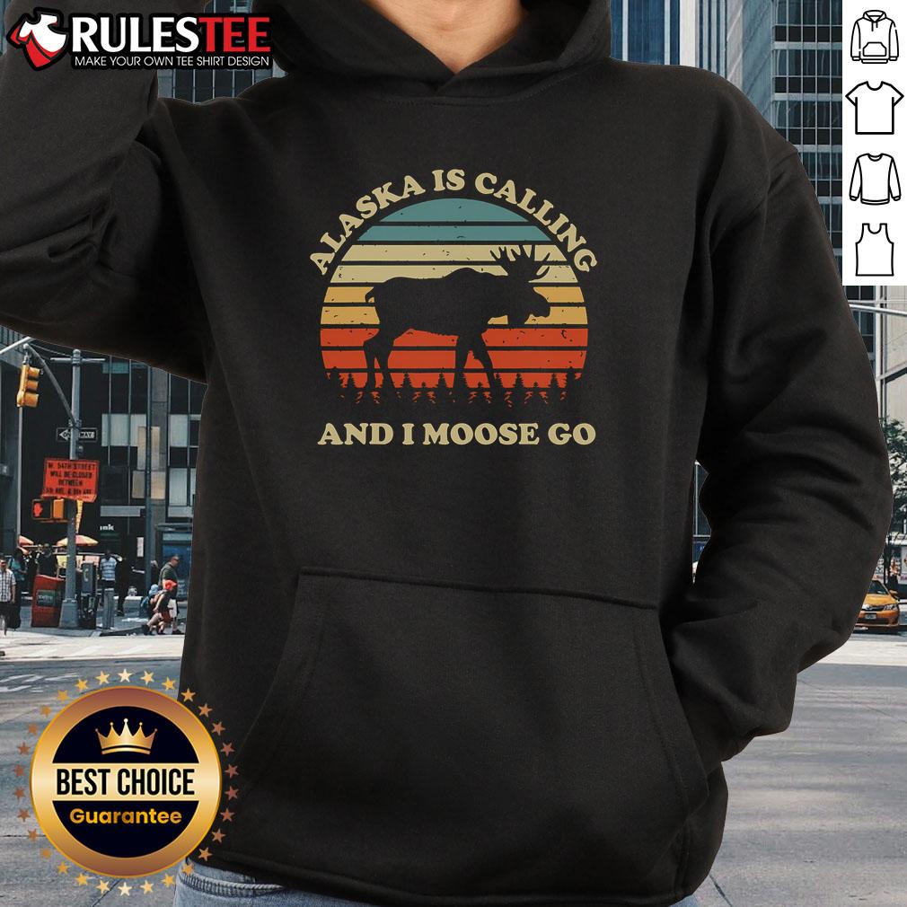 Funny Alaska is Calling and I Moose Go hoodie design featuring a playful moose graphic and vibrant colors.