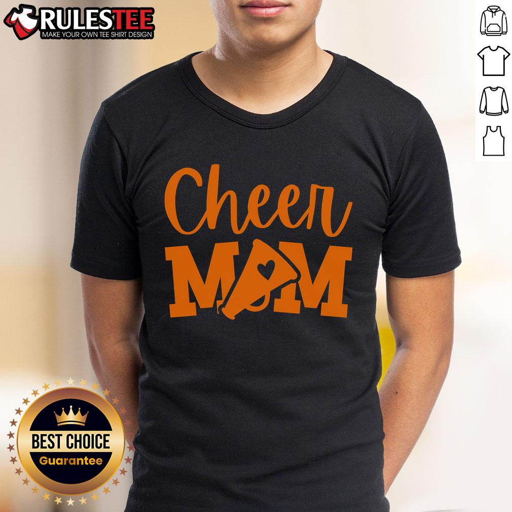 Funny Cheer Mom Orange Cheerleading T-Shirt featuring playful graphics, perfect for spirited cheerleading fans.