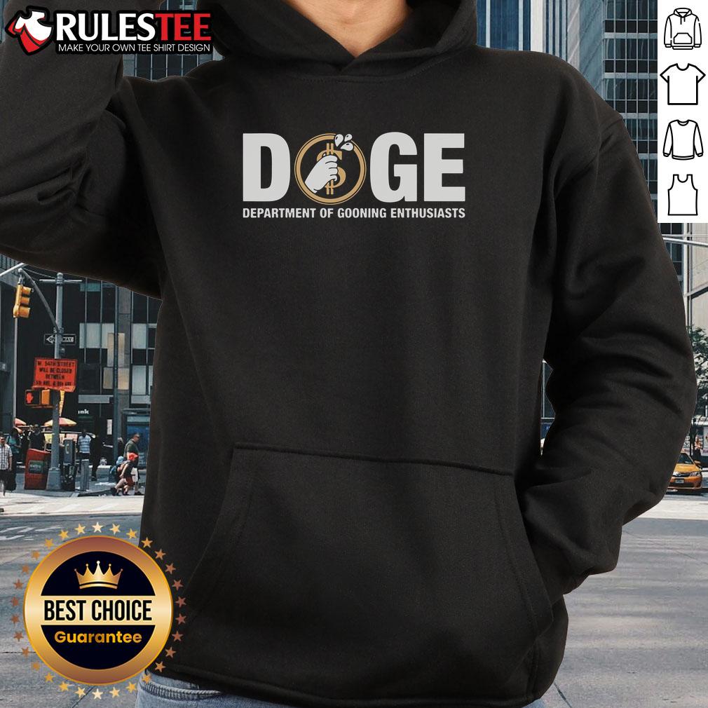 Funny Doge Department of Gooning Enthusiasts Hoodie design featuring a playful Doge graphic and trendy text.