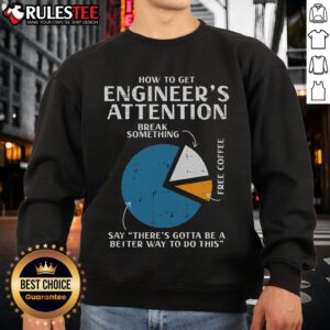 Alt Text: Funny how to get engineer attention pie chart sweatshirt showcasing humorous engineering concepts in a stylish design.