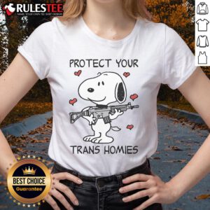 Womens 'Protect Your Trans Homies' Snoopy Dog Tee promoting LGBTQ+ support and inclusivity in stylish graphic design.