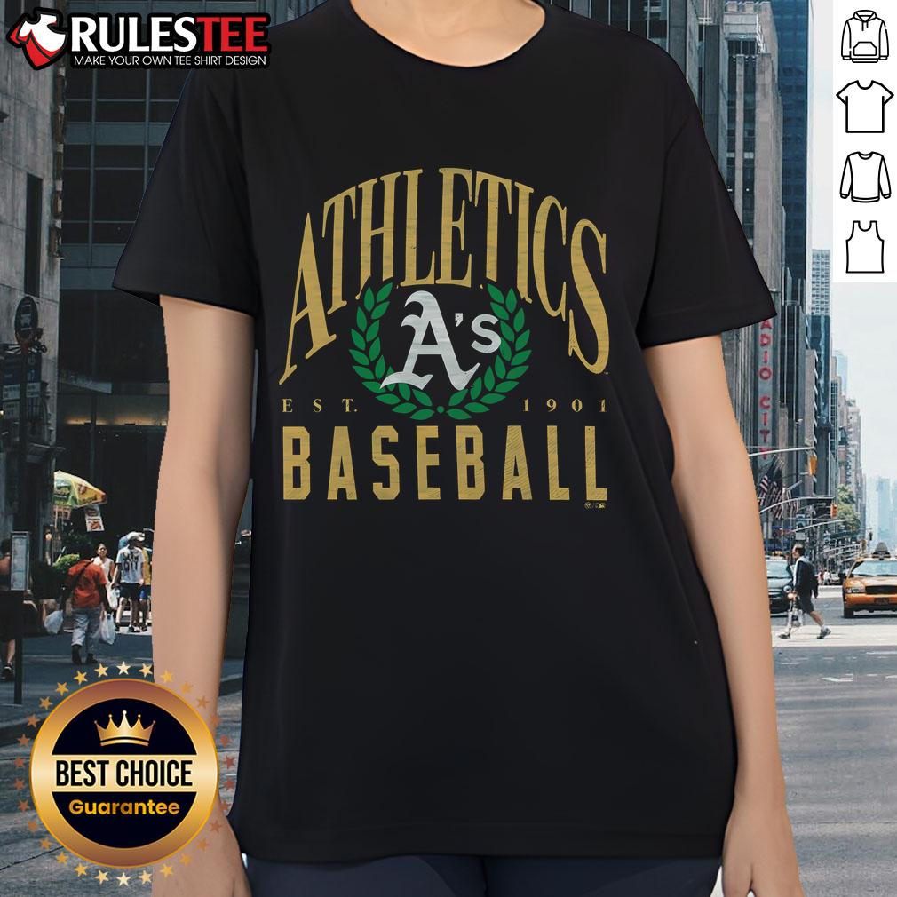 Official Athletics Baseball Pitchout Est 1901 Ladies Tee in stylish design, perfect for fans and casual wear.