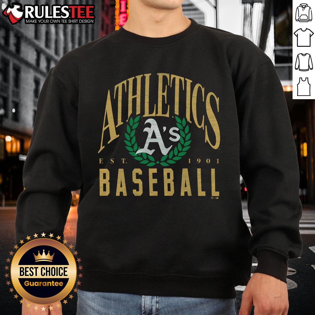 Official Athletics Baseball Pitchout Est 1901 Sweatshirt in navy, showcasing vintage sports style and team spirit.