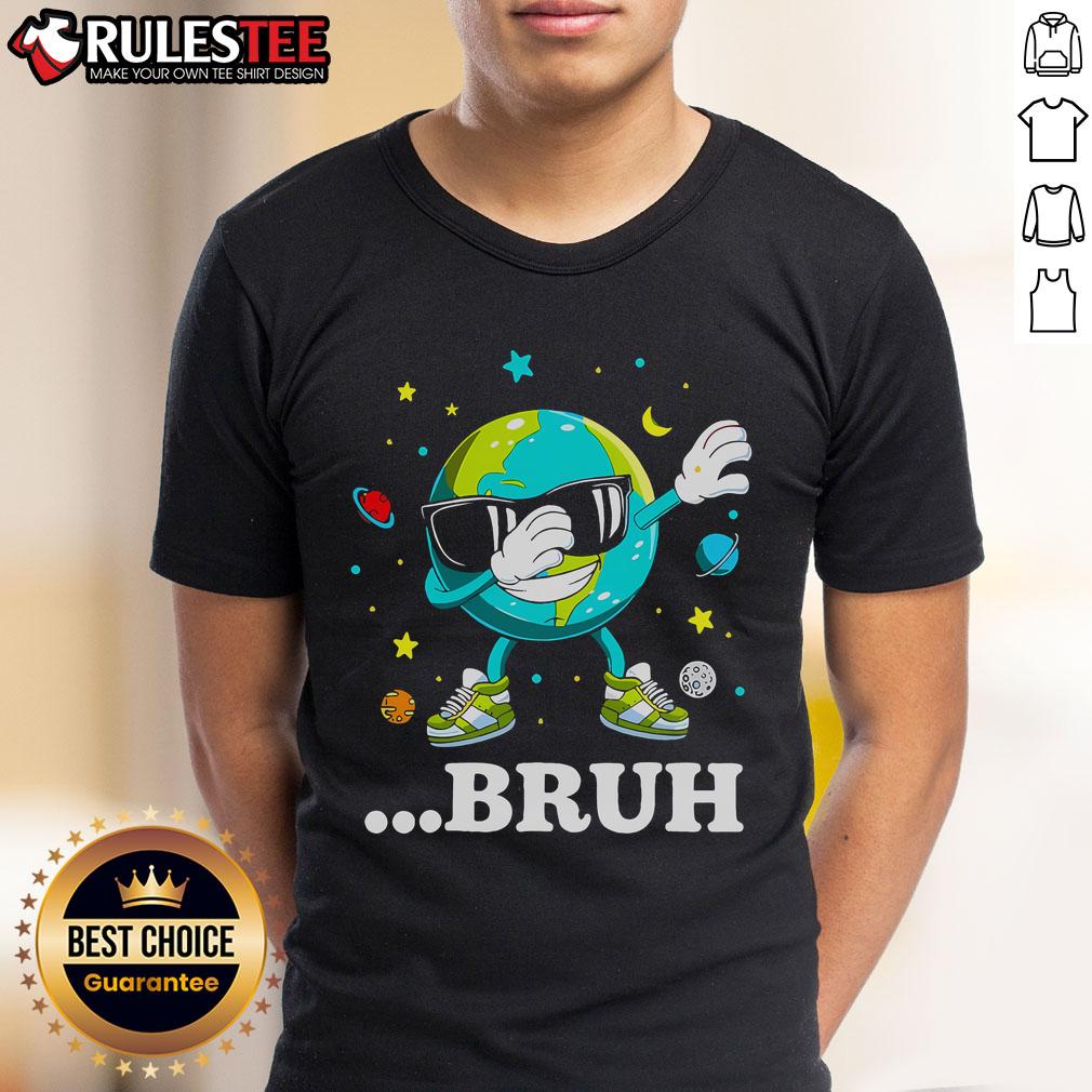Awesome Bruh Earth Day meme t-shirt featuring a dabbing Earth graphic, perfect for eco-conscious and meme-loving individuals.