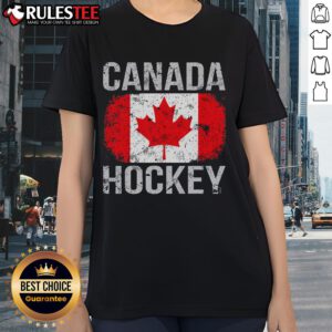 Awesome Canada Hockey Ladies Tee featuring the Canadian flag, perfect for hockey fans celebrating Canadian pride.