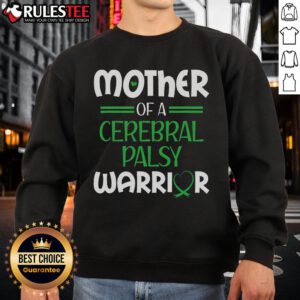 Alt Text: CP Mom wearing an Awesome Cerebral Palsy Warrior sweatshirt with a green ribbon for awareness.