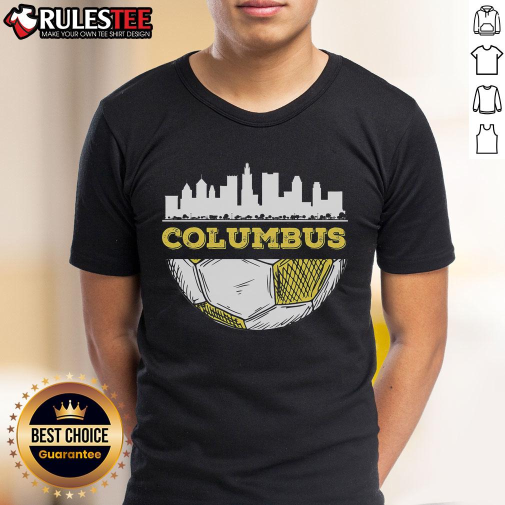 Awesome Columbus Skyline Soccer Lover T-Shirt featuring iconic Columbus cityscape and soccer graphics for fans.