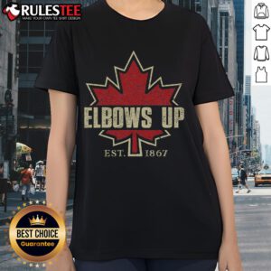 Awesome Elbows Up Canada True North Strong Free Est. 1867 Ladies Tee featuring a stylish design for proud Canadians.