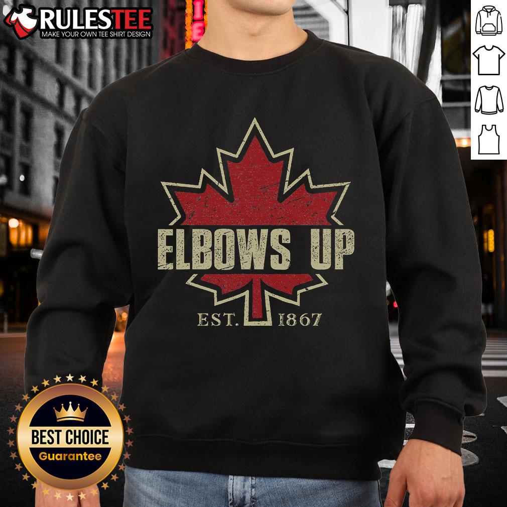 Awesome Elbows Up Canada True North Strong & Free Est 1867 Sweatshirt in a vibrant design, perfect for Canadian pride.