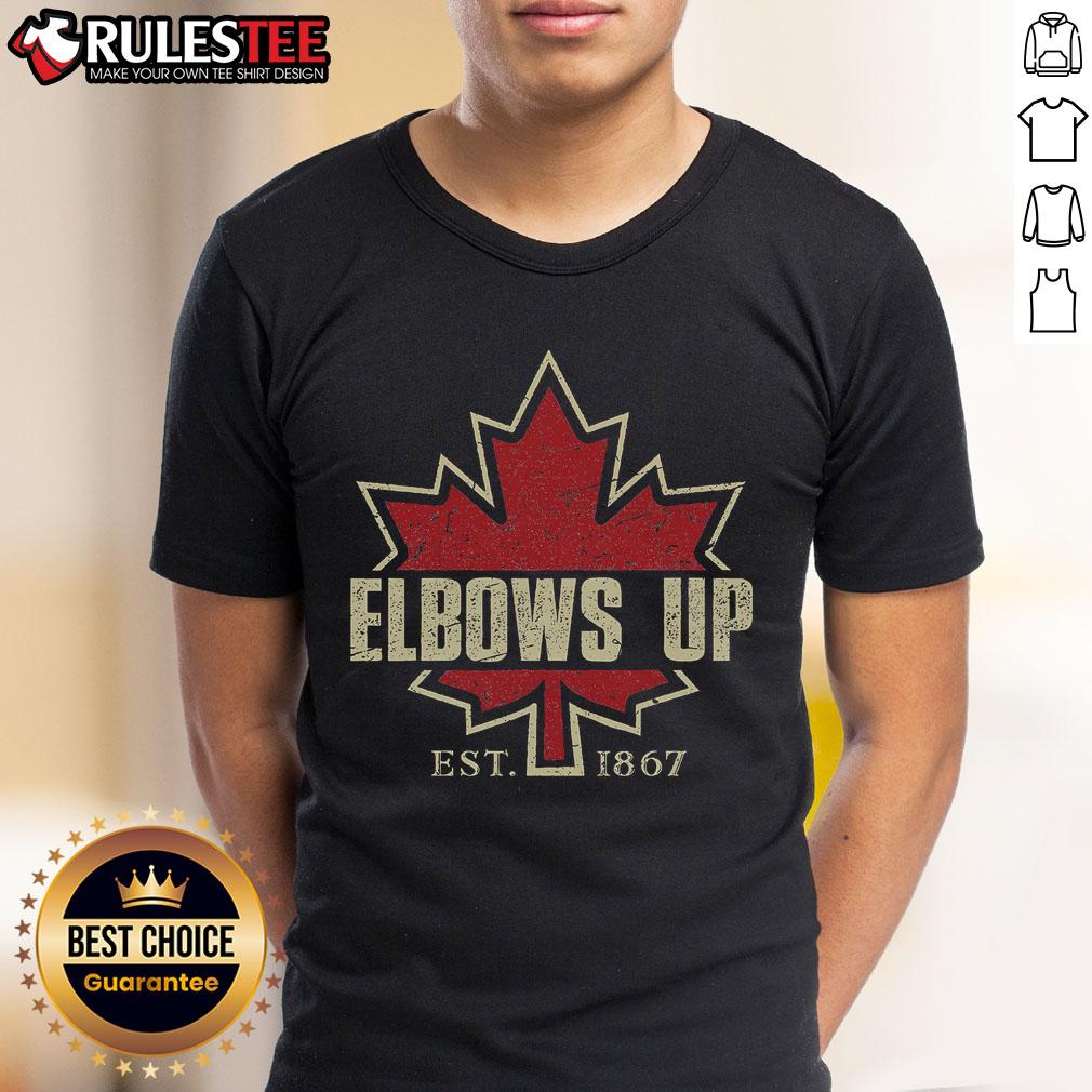 Awesome Elbows Up Canada True North Strong Free Est 1867 T-Shirt featuring a bold design celebrating Canadian pride.