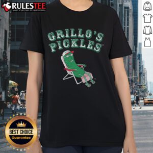 Awesome Grillos Pickles Ladies Tee featuring a vibrant design and comfortable fit, perfect for pickle lovers.