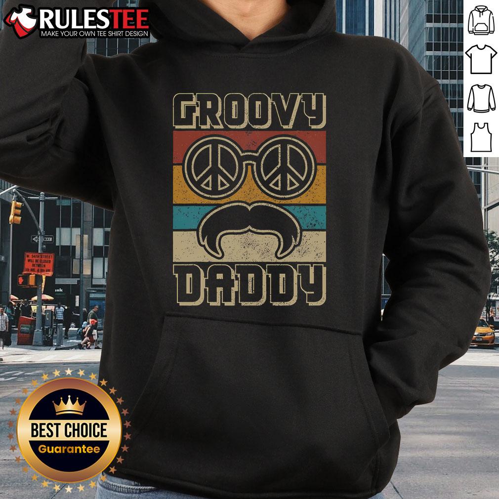 Alt Text: Awesome Groovy Daddy 60s 70s Retro Hippie Hoodie featuring vibrant colors and a classic peace symbol design.