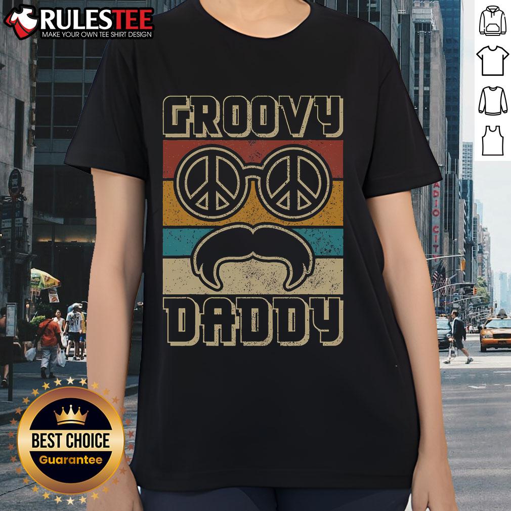 Awesome Groovy Daddy 60s 70s Retro Hippie Ladies Tee featuring vibrant colors and a vintage design for stylish retro enthusiasts.
