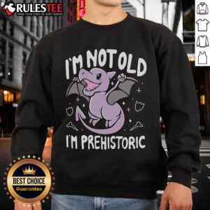 Adorable 'I'm Not Old, I'm Prehistoric' cute dragon sweatshirt design featuring a colorful, whimsical dragon illustration.