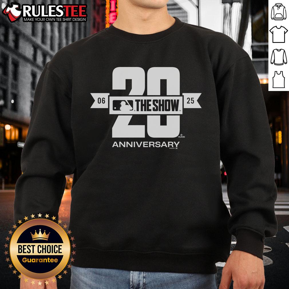 Awesome MLB The Show 20th Anniversary sweatshirt featuring vibrant graphics and comfortable design for baseball fans.