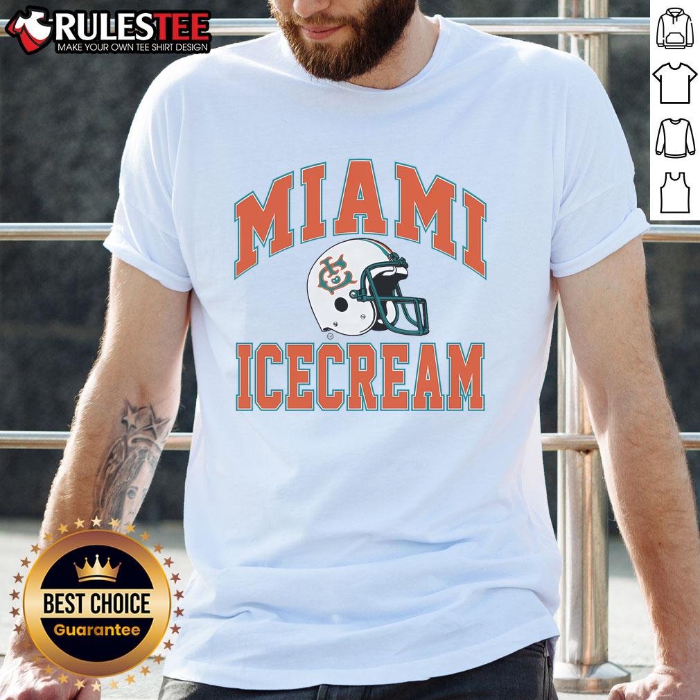 Awesome Miami Ice Cream Helmet T-Shirt featuring a vibrant graphic design perfect for summer fun and ice cream lovers.