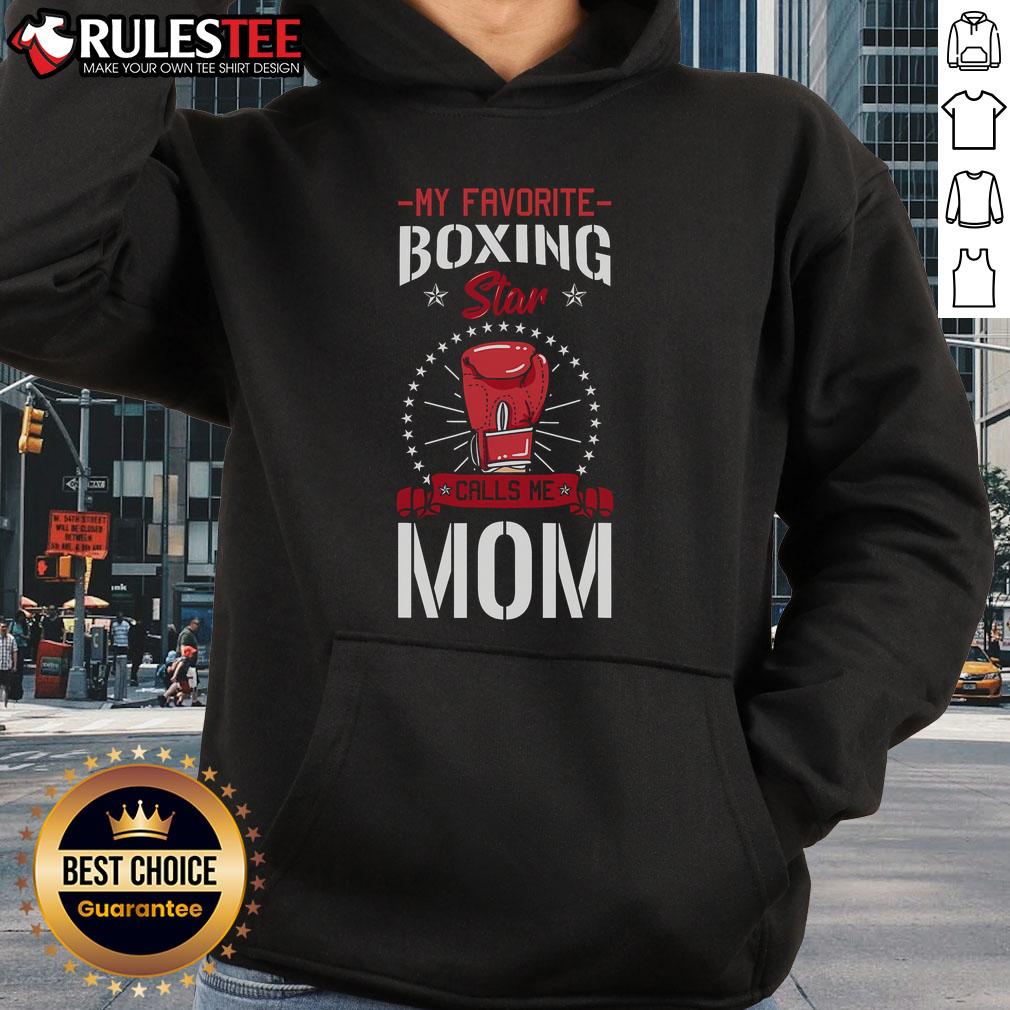 Alt Text: Woman wearing 'Awesome-My-Favorite-Boxing-Star-Calls-Me-Mom-Hoodie' showcasing her love for boxing and family.