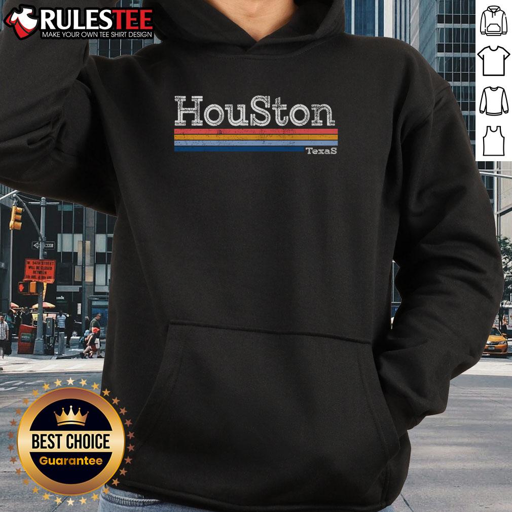 Awesome retro vintage 80s style Houston Texas logo hoodie in vibrant colors, perfect for nostalgic fashion lovers.