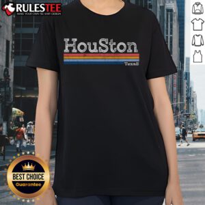 Awesome retro vintage 80s style Houston Texas logo ladies tee in vibrant colors, perfect for nostalgic fashion lovers.
