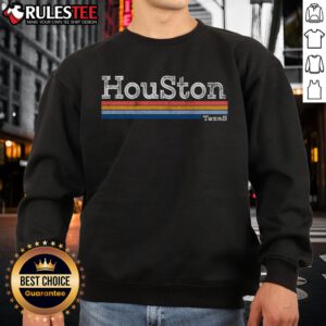 Awesome retro vintage 80s style Houston Texas logo sweatshirt in vibrant colors, perfect for nostalgic fashion lovers.