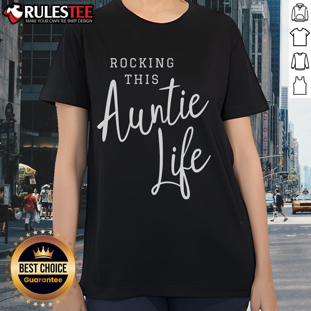 Awesome Rocking This Auntie Life Ladies Tee in vibrant colors, perfect for proud aunts who love fun and stylish apparel.