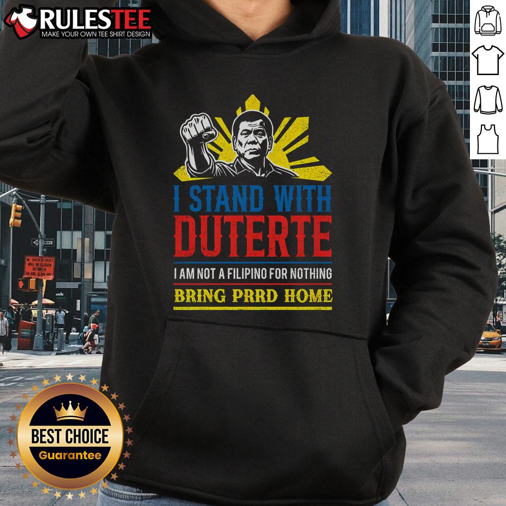 Awesome Support Duterte hoodie featuring 'Stand With Duterte Against ICC Charges' design, perfect for Duterte supporters.