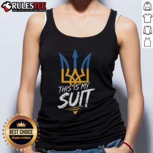 Tramp Zelensky wearing a tank top with 'This Is My Suit, I'm Not Playing Cards' design, showcasing a bold statement.